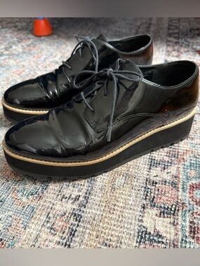 Eileen Fisher “Eddie” Black Patent Leather Lace-Up Platform Oxfords